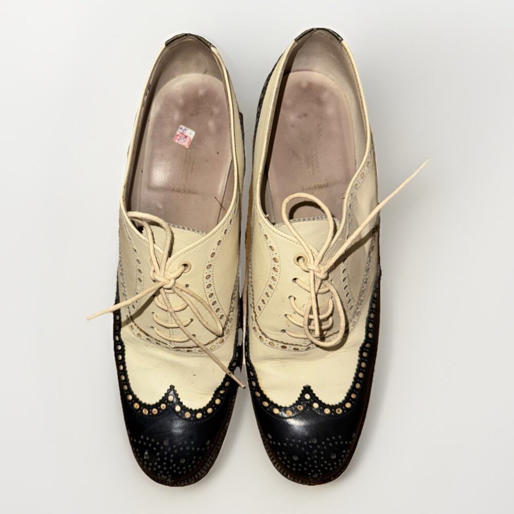 Yanko Espana Healed Wingtip Dress Shoes While And Black 9.5 Made In Spain - Picture 2 of 7